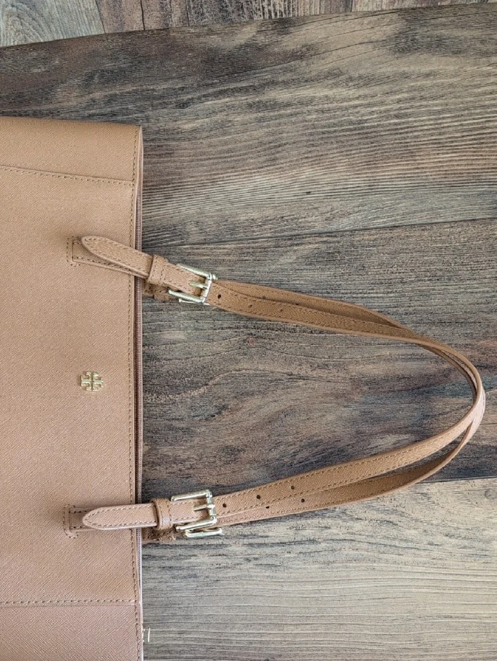 Tory Burch Camel Tan York Saffiano Cognac Leather Tote Shoulder Bag    M412